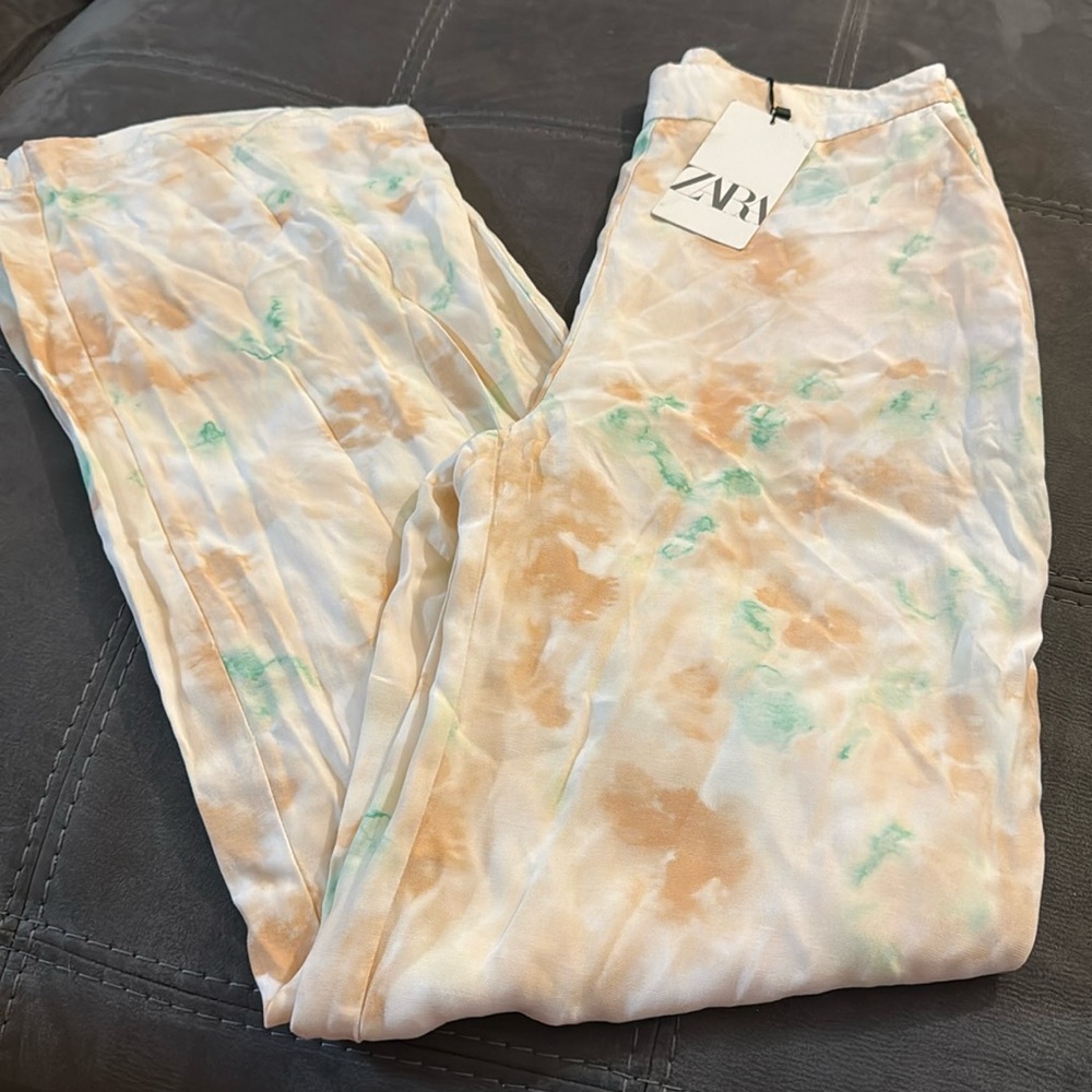 Zara Tie Dye Pastel High Waist Bootcut Dress Pants Size Small